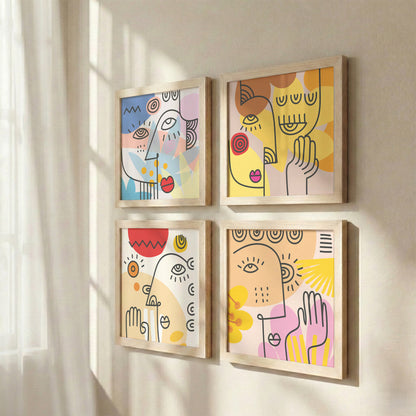 Abstract Face Wall Art Set of 4