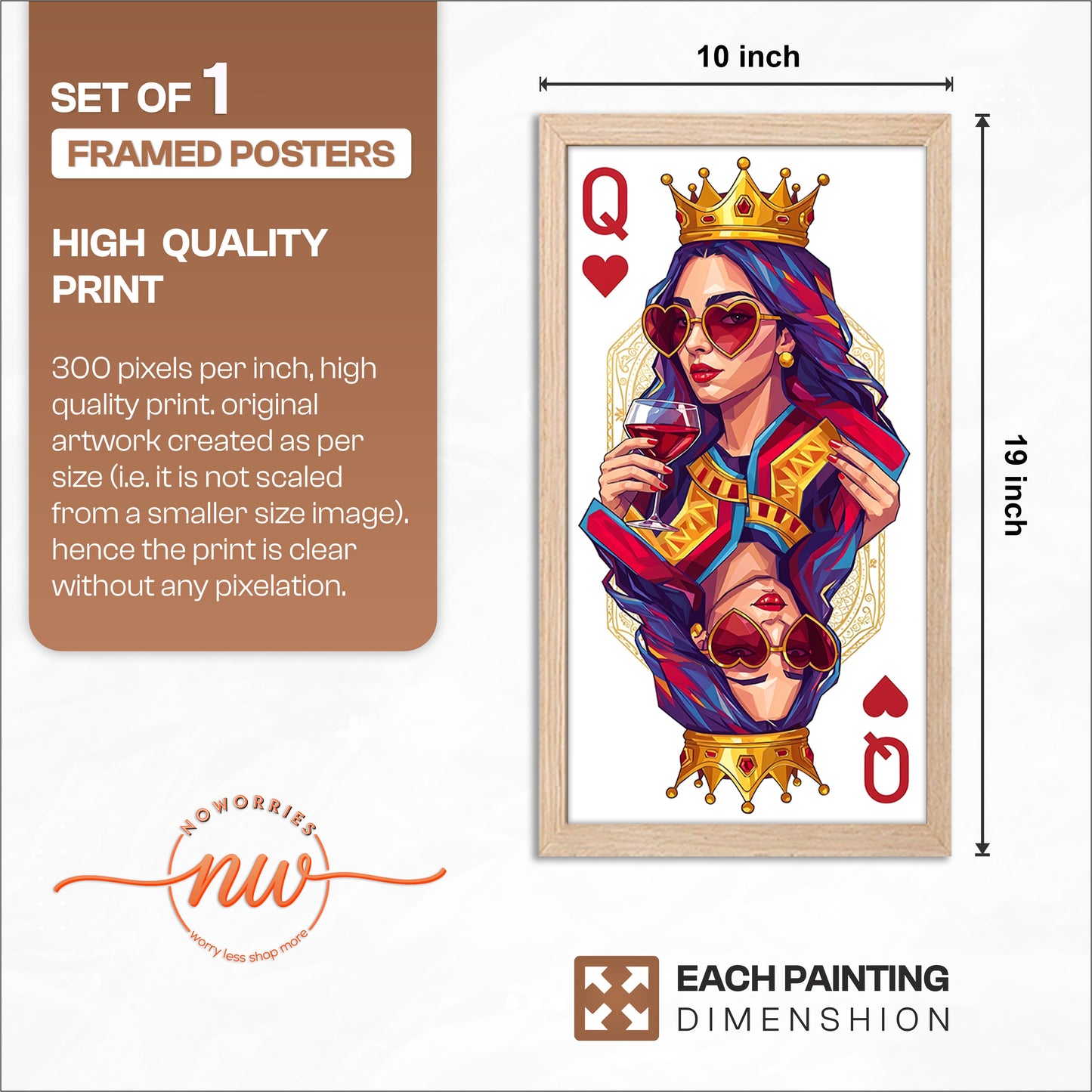 Queen Card Wine Art Wall Frame Set of 1