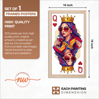 Queen Card Wine Art Wall Frame Set of 1