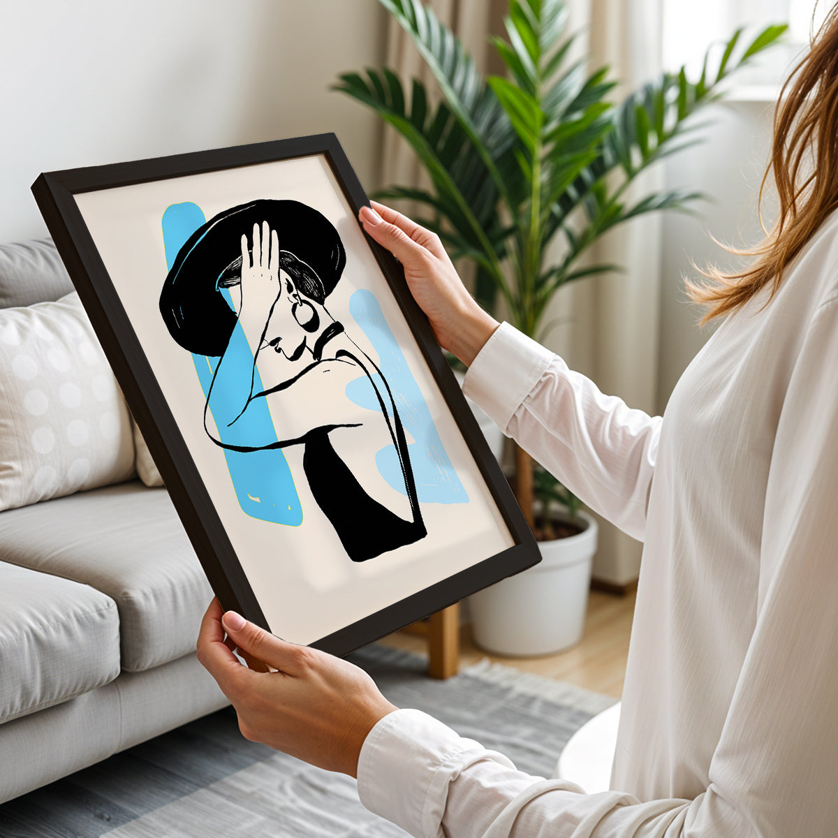 Abstract Lady in Hat Framed Wall Art Print