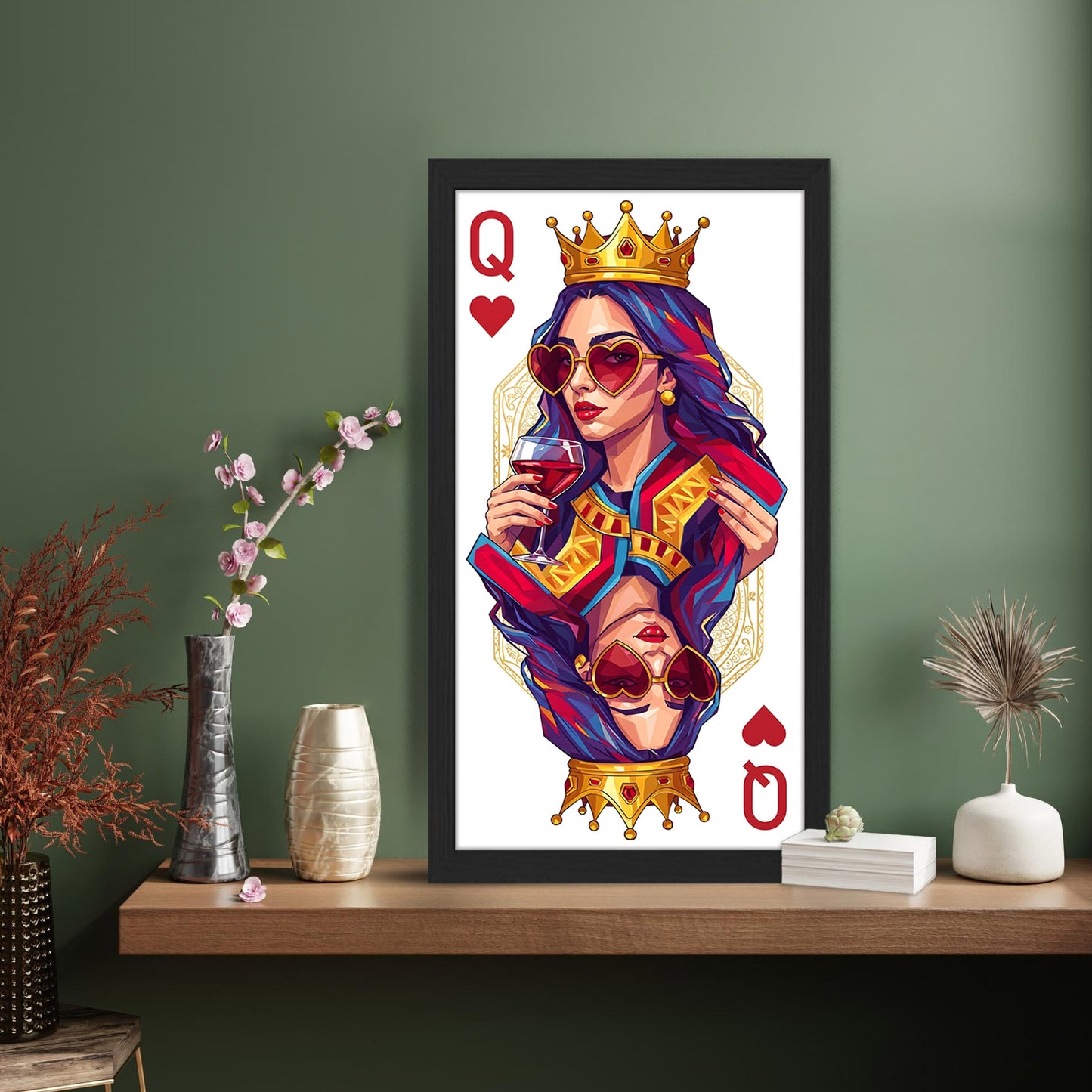 Queen Card Wine Art Wall Frame Set of 1
