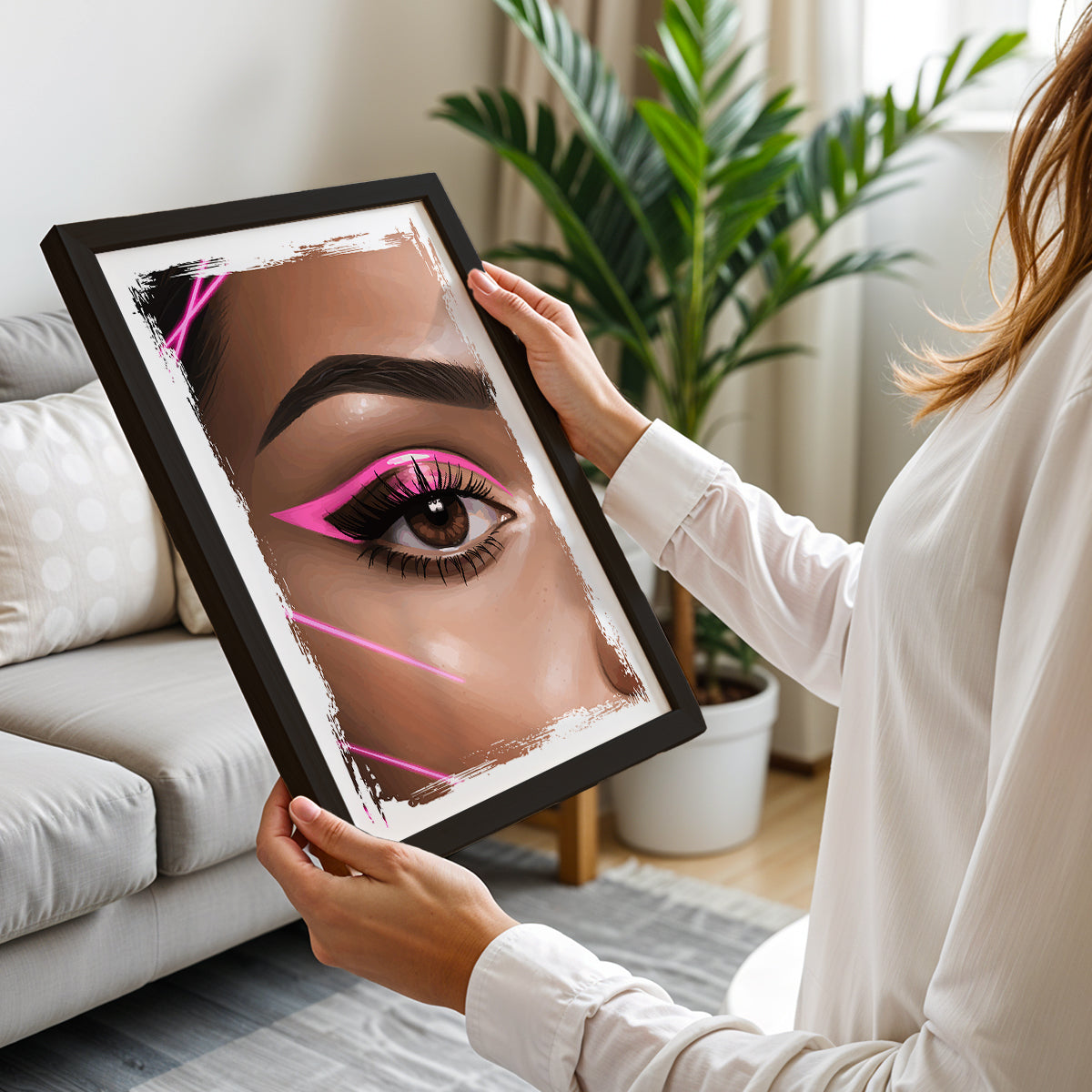 Pink Neon Eye Makeup Beauty Framed Poster