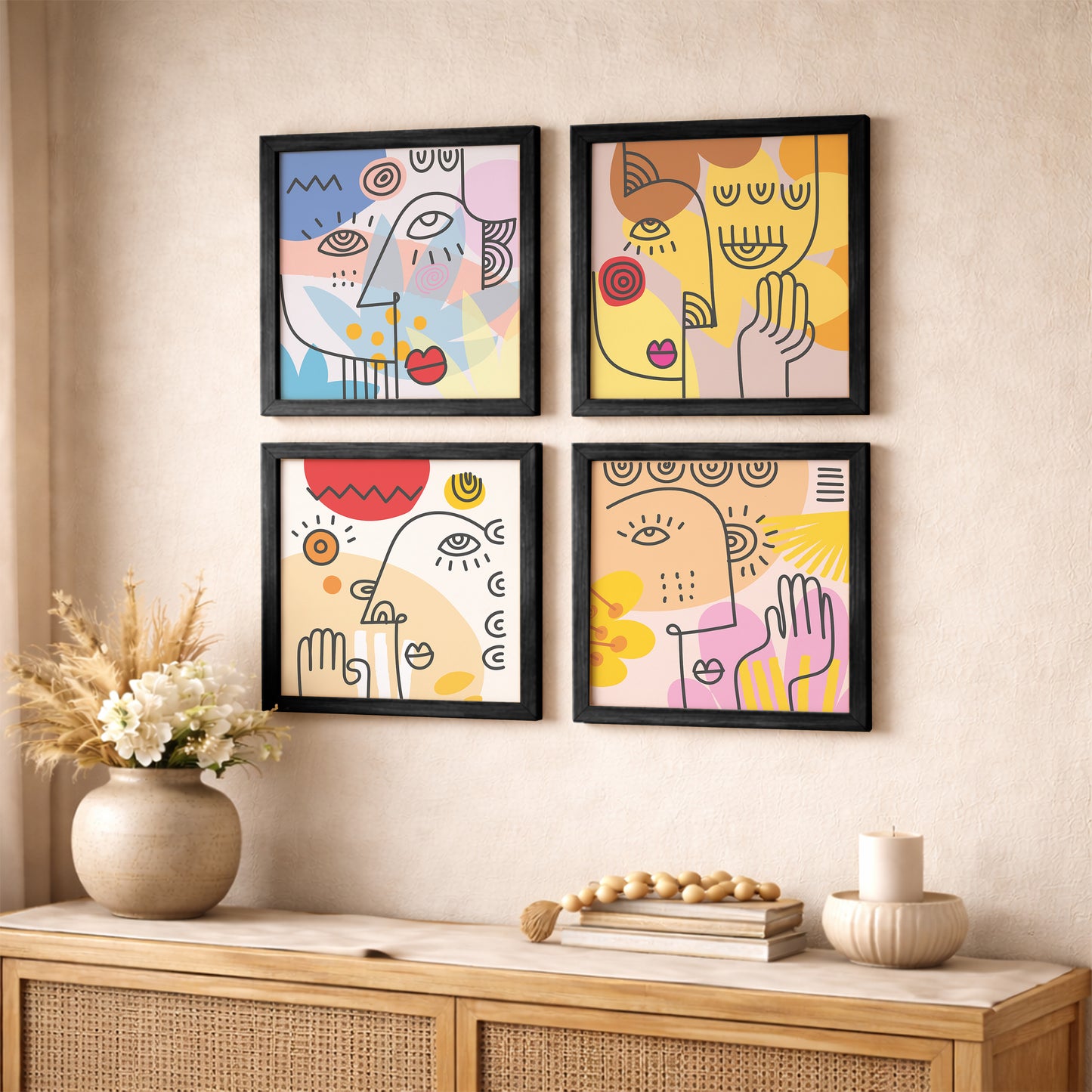 Abstract Face Wall Art Set of 4