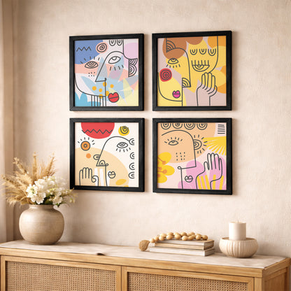 Abstract Face Wall Art Set of 4