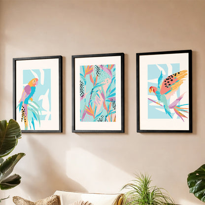 Pastel Paradise Parrots Wall Frame Set of 3