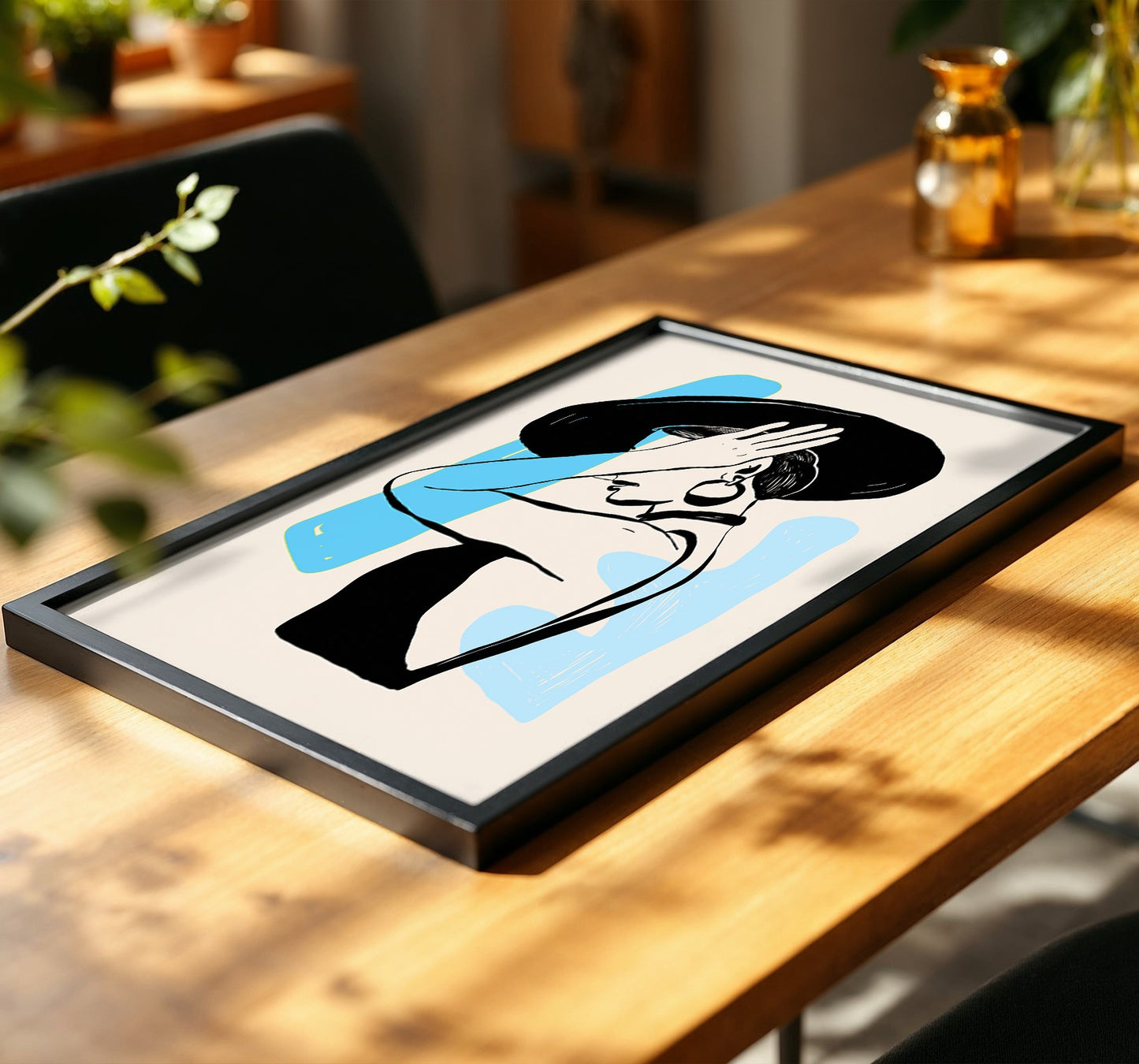 Abstract Lady in Hat Framed Wall Art Print
