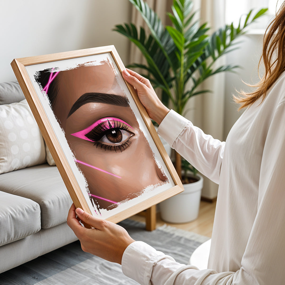Pink Neon Eye Makeup Beauty Framed Poster