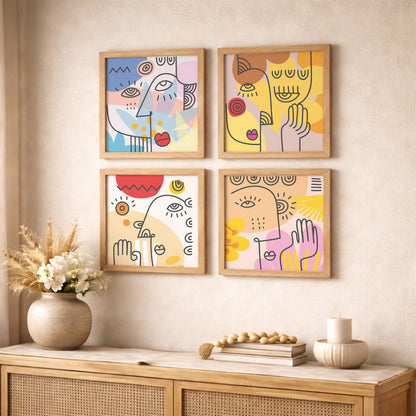 Abstract Face Wall Art Set of 4