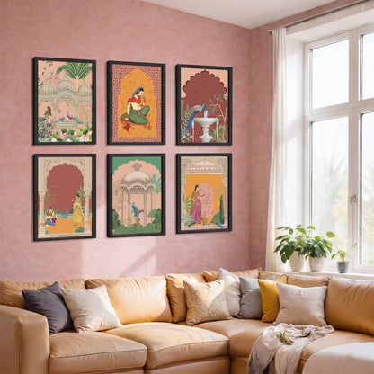 Traditional Indian Miniature Art Wall Frame Set of 6