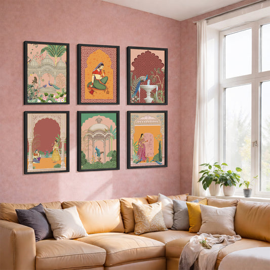 Traditional Indian Miniature Art Wall Frame Set of 6