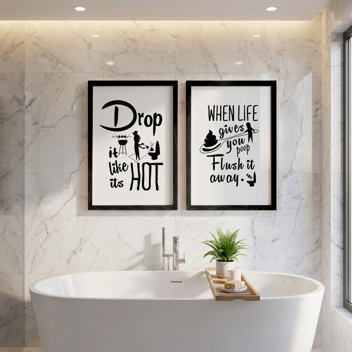 Drop It Like It's Hot Bathroom Frames Set of 2