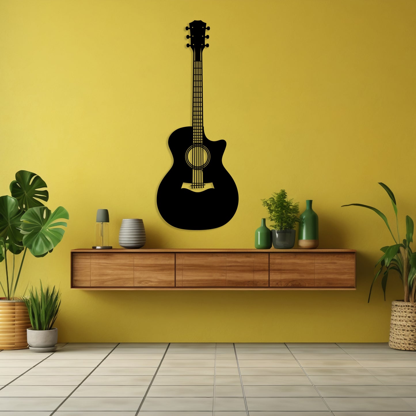 Acoustic Guitar Pinewood Wall Art