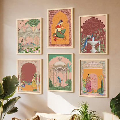 Traditional Indian Miniature Art Wall Frame Set of 6