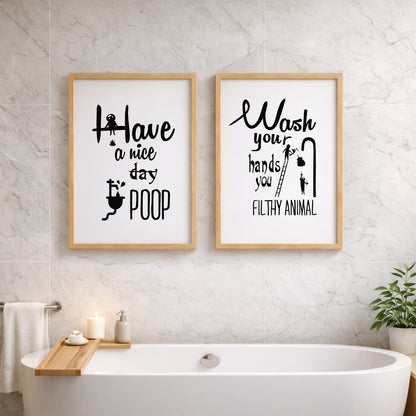 Funny Bathroom Quotes Wall Frames Set of 2