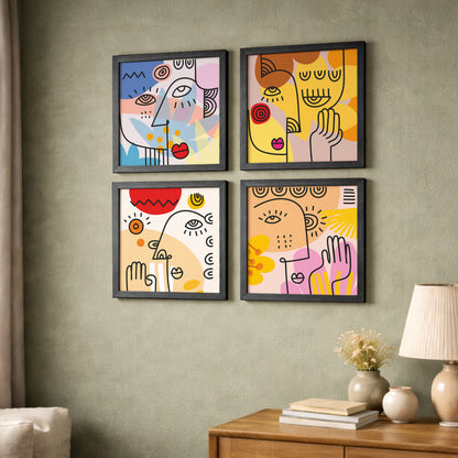 Abstract Face Wall Art Set of 4