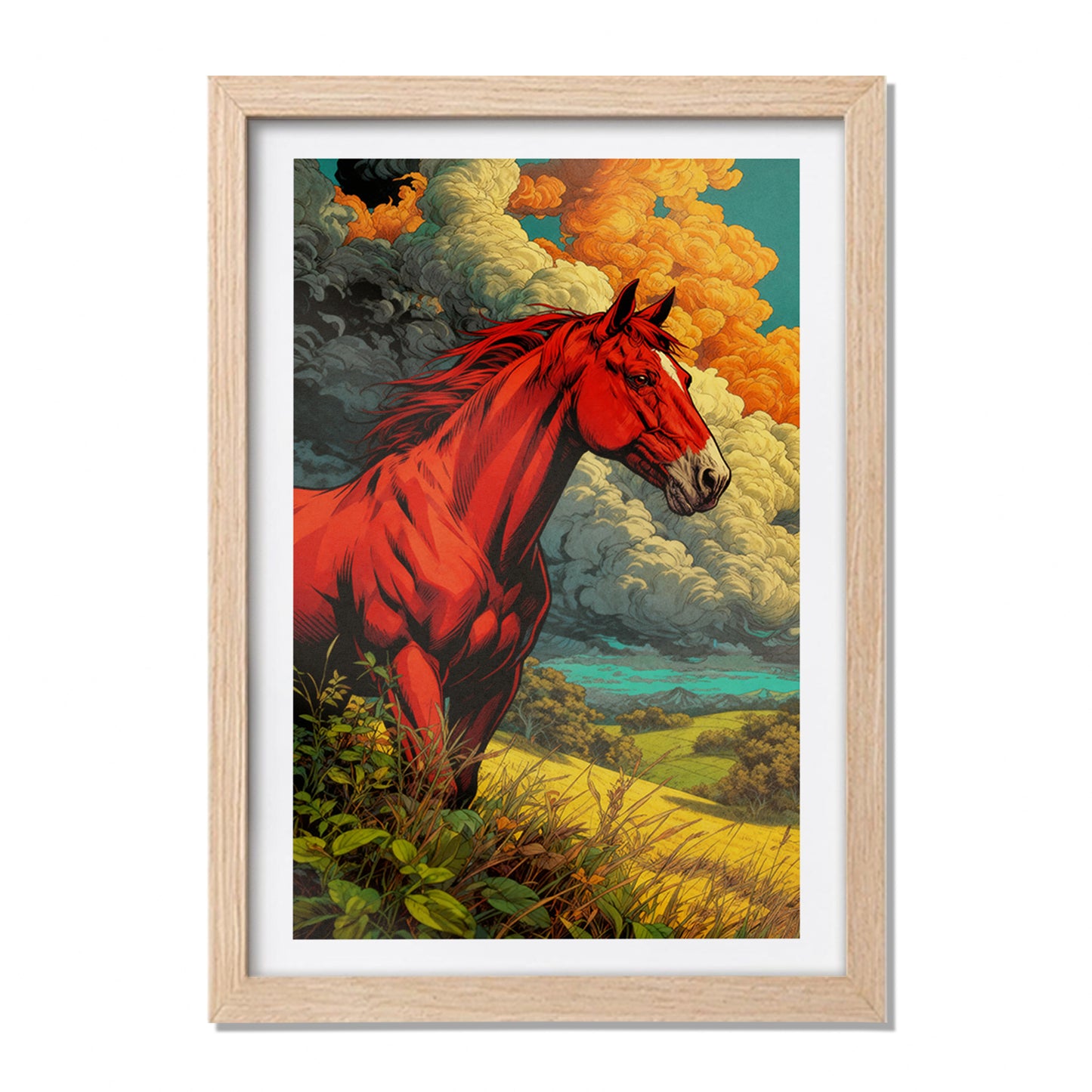 Fiery Red Stallion Wall Frame