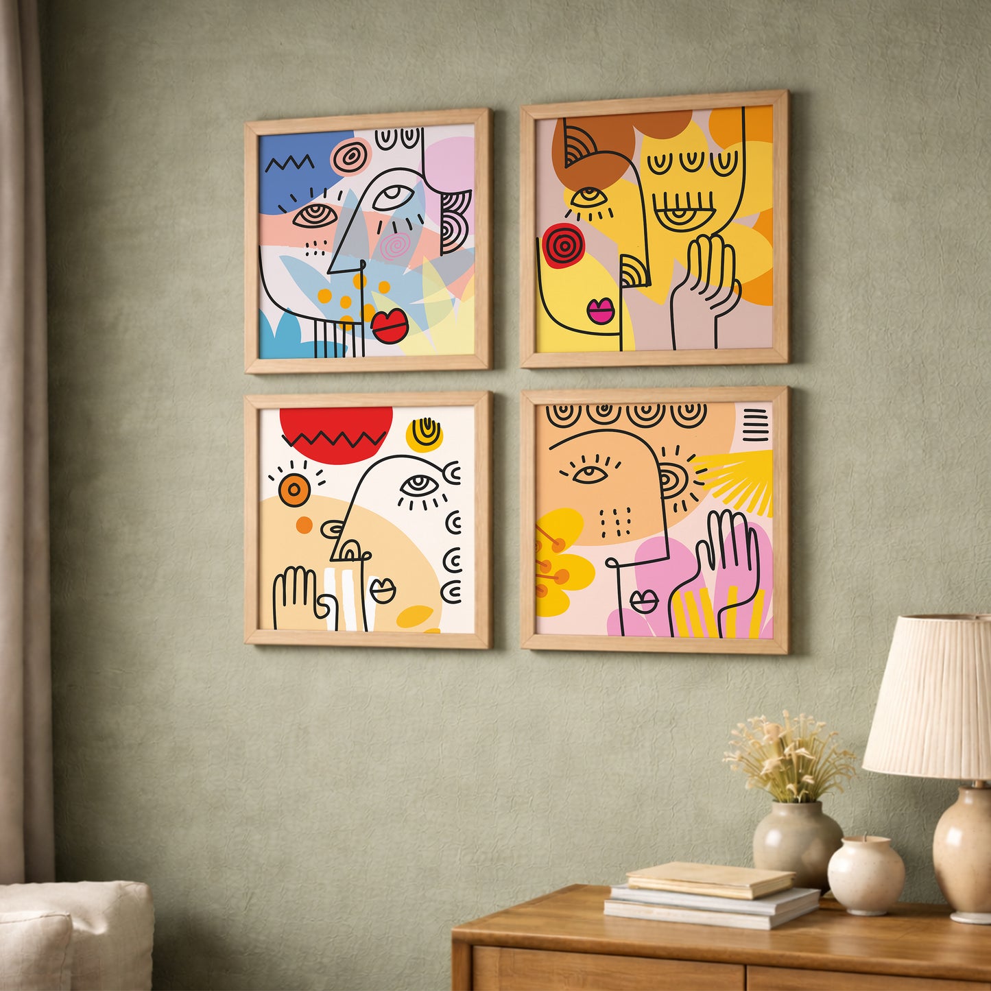 Abstract Face Wall Art Set of 4