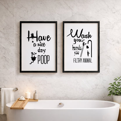 Funny Bathroom Quotes Wall Frames Set of 2