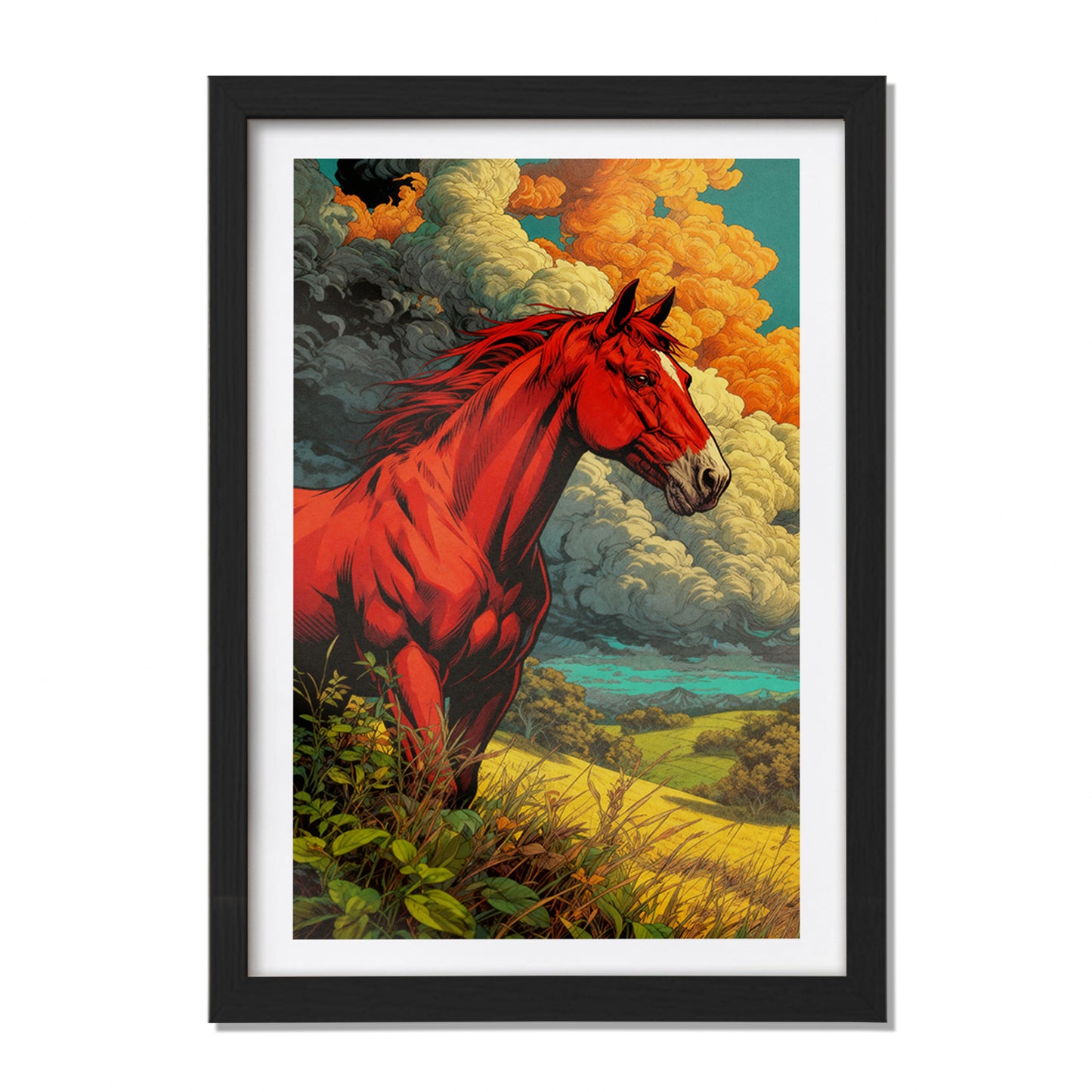 Fiery Red Stallion Wall Frame