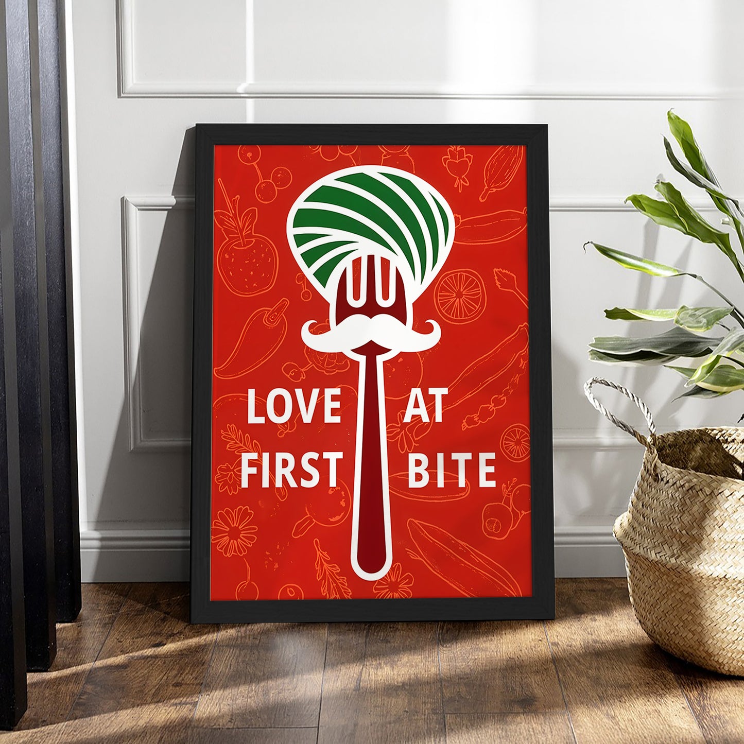 Love at First Bite (Red Background) Wall Frame