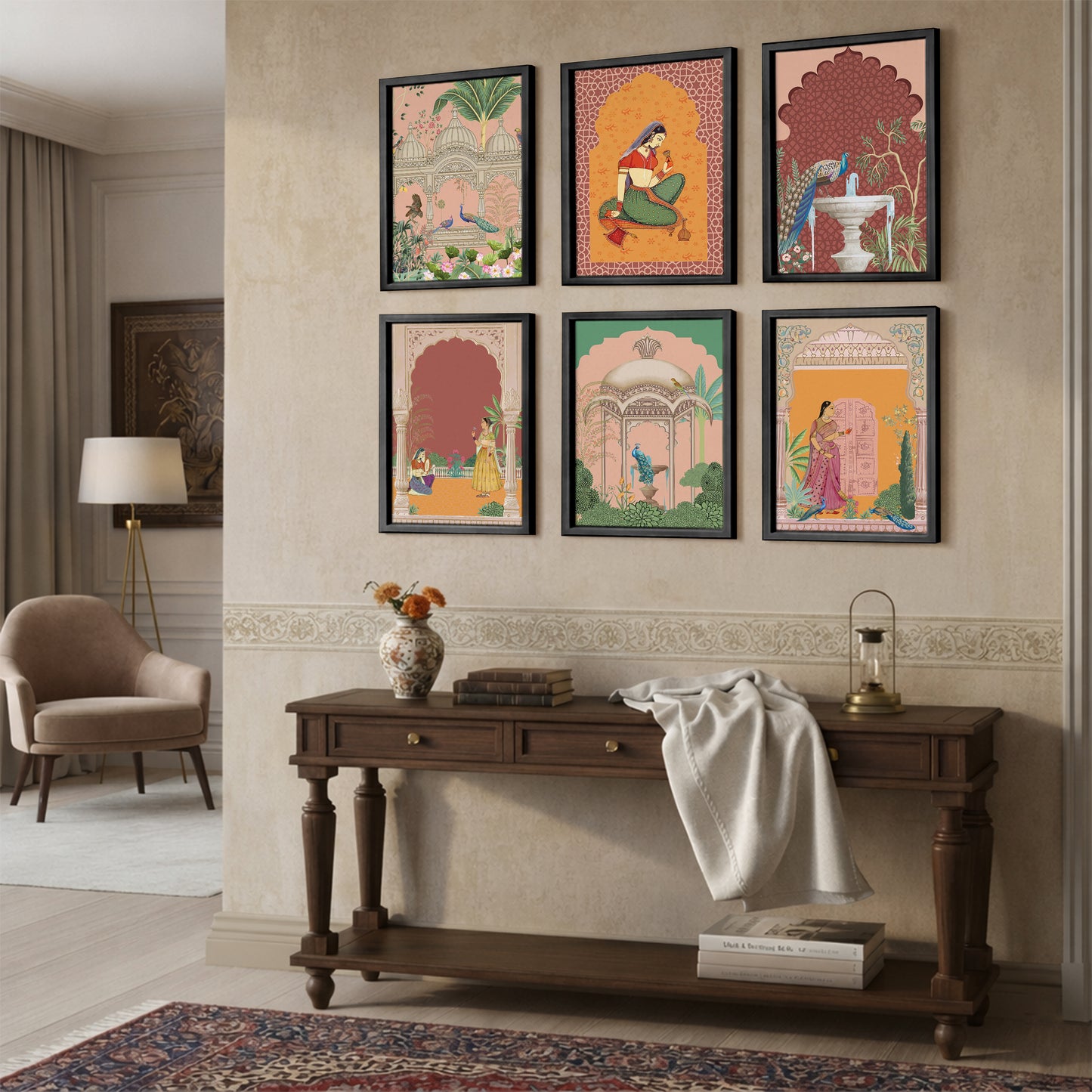 Traditional Indian Miniature Art Wall Frame Set of 6