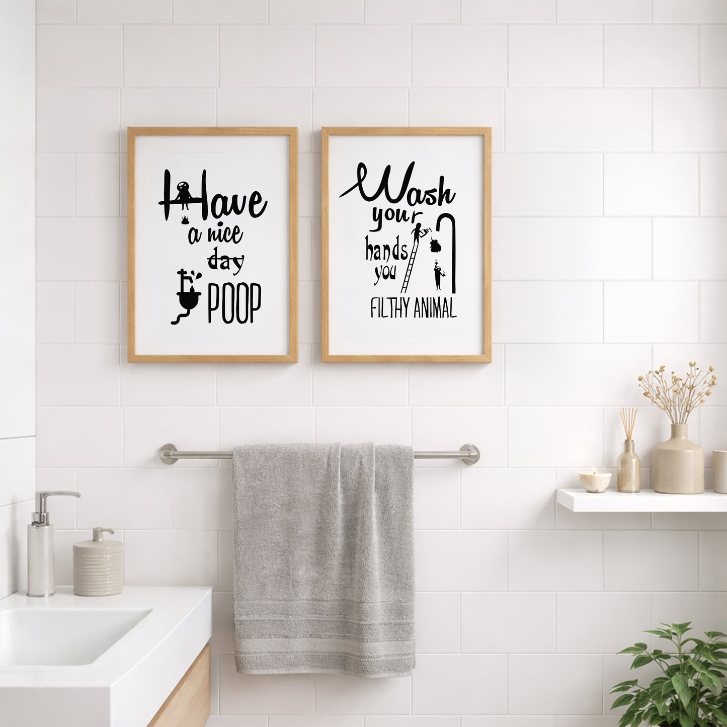 Funny Bathroom Quotes Wall Frames Set of 2