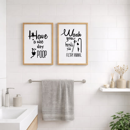 Funny Bathroom Quotes Wall Frames Set of 2