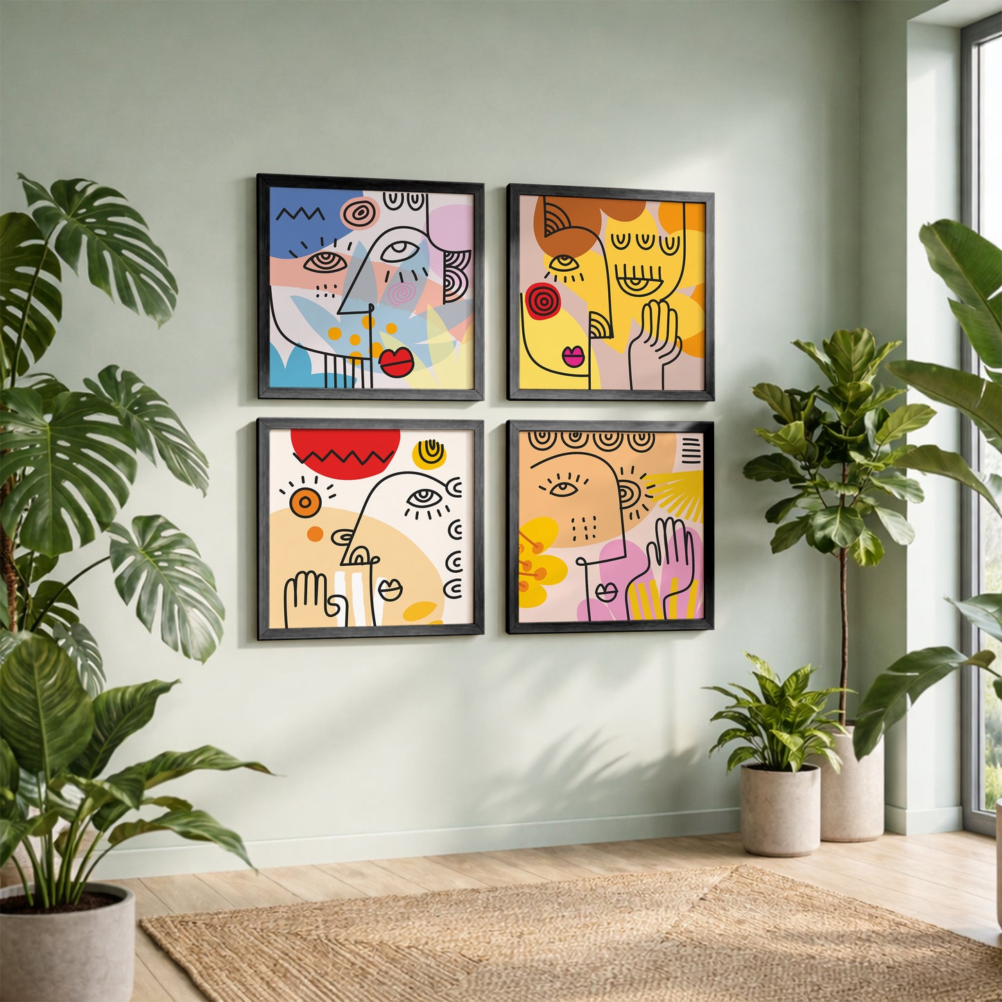 Abstract Face Wall Art Set of 4