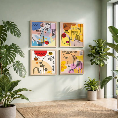 Abstract Face Wall Art Set of 4