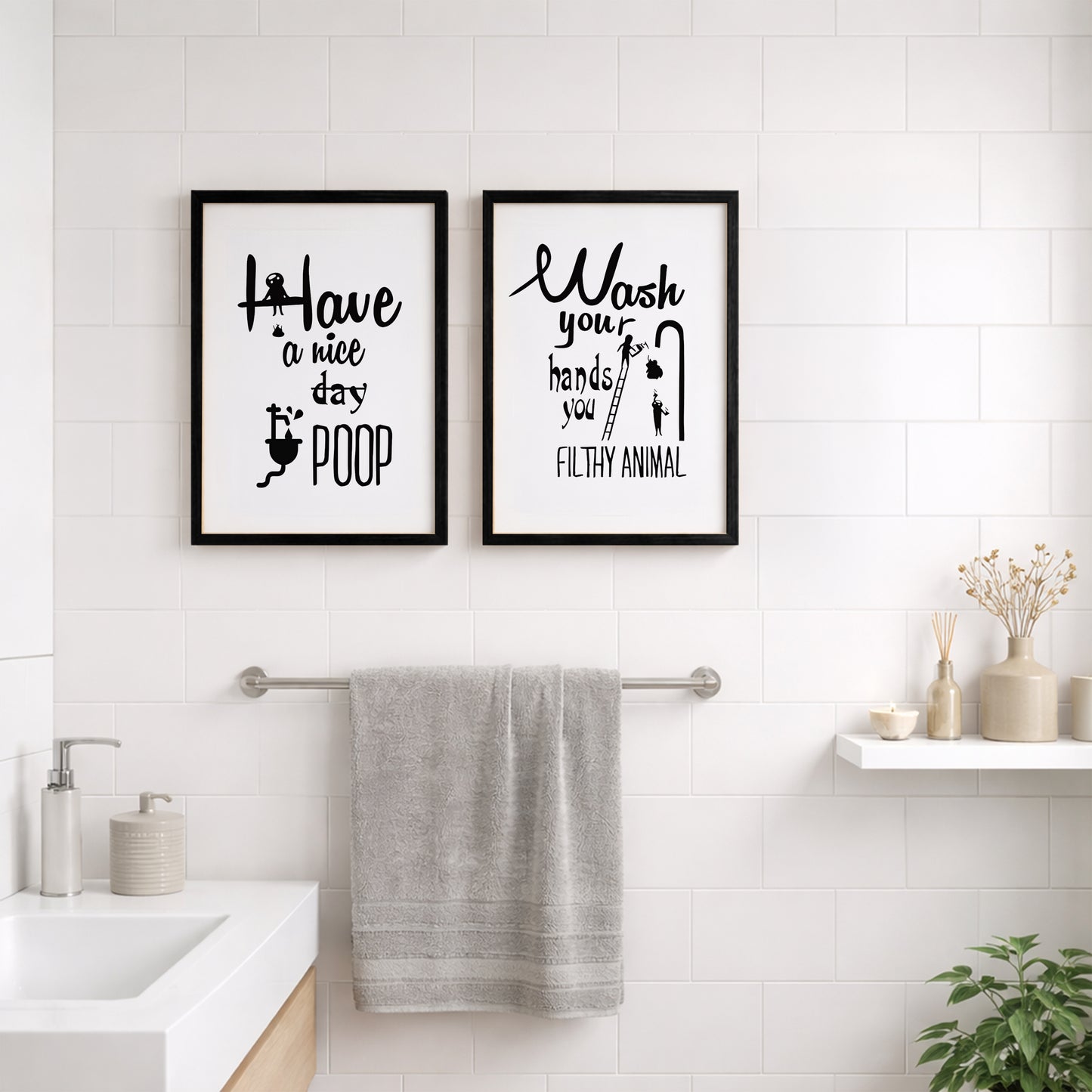 Funny Bathroom Quotes Wall Frames Set of 2