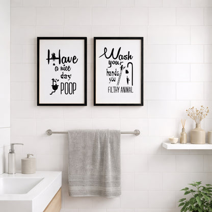 Funny Bathroom Quotes Wall Frames Set of 2