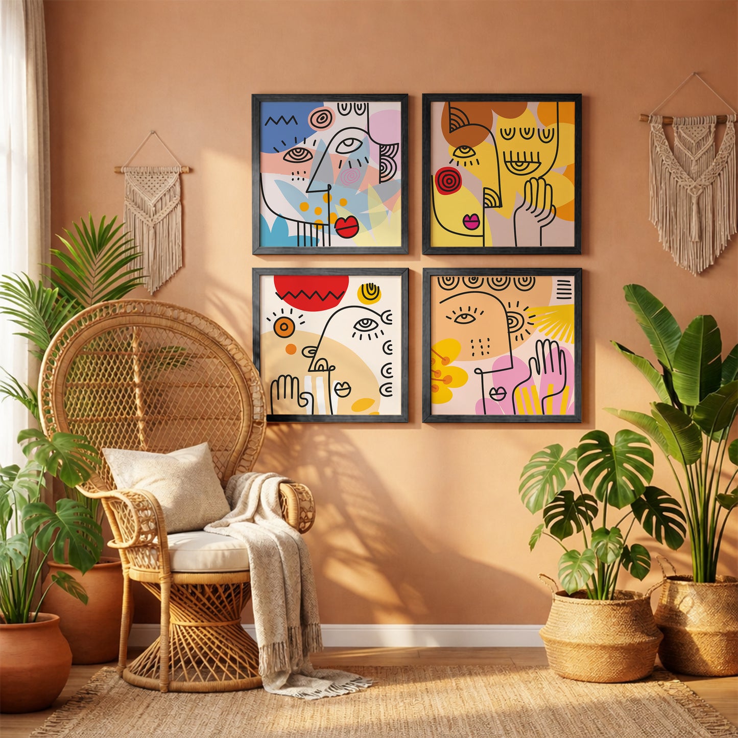 Abstract Face Wall Art Set of 4
