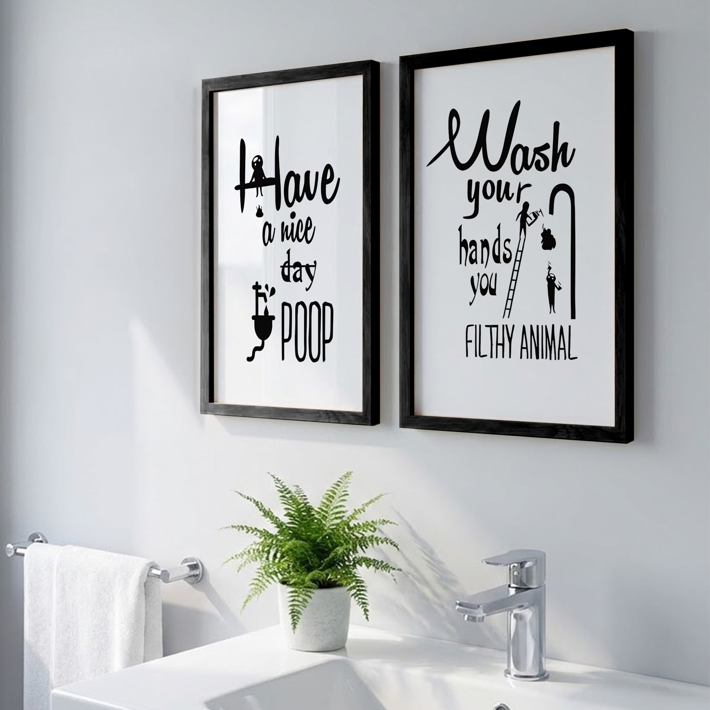 Funny Bathroom Quotes Wall Frames Set of 2
