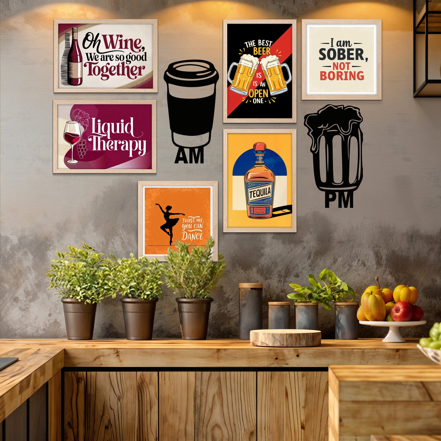 AM to PM Bar & Drink Wall Art Set