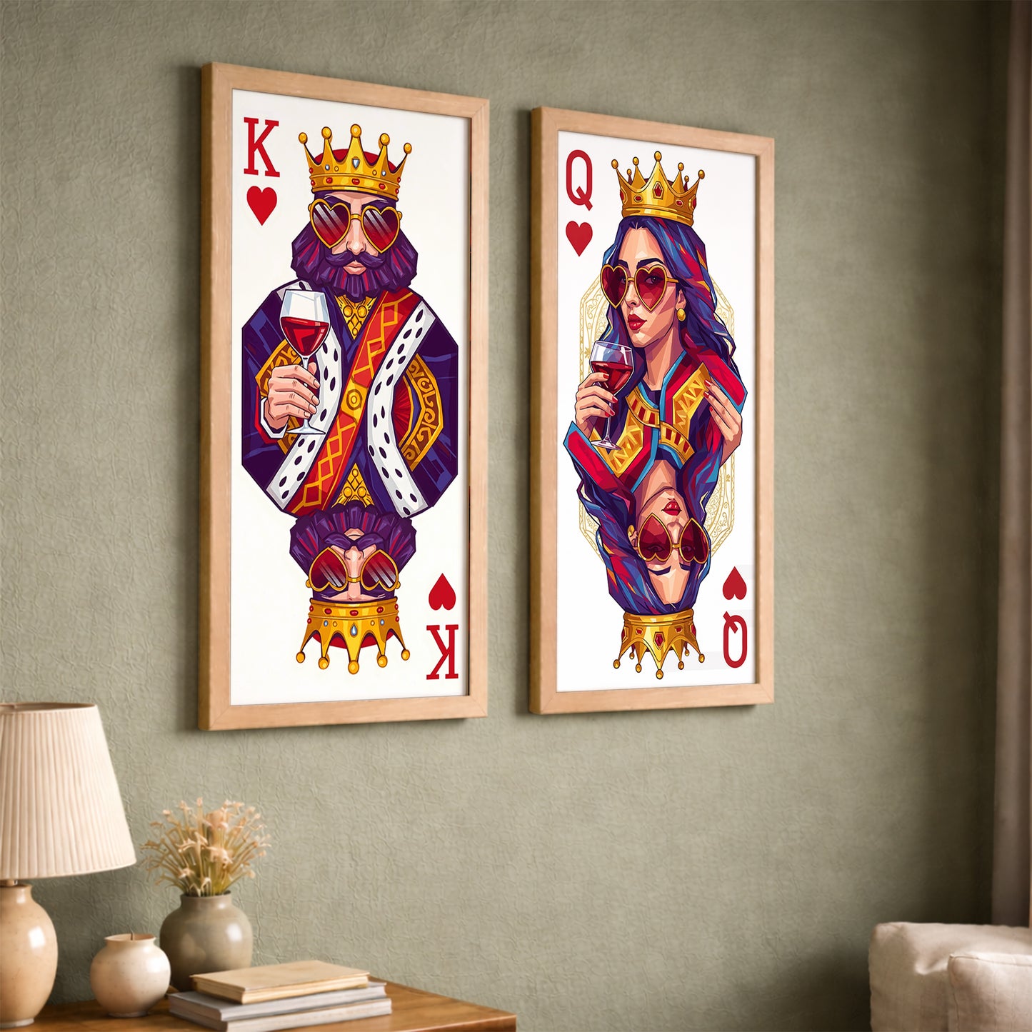 King & Queen Card Art Wall Frame Set of 2