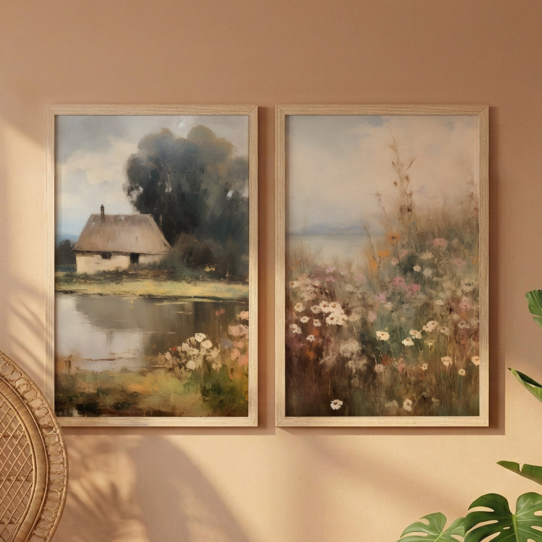 Rustic Cottage Meadow Art Set of 2