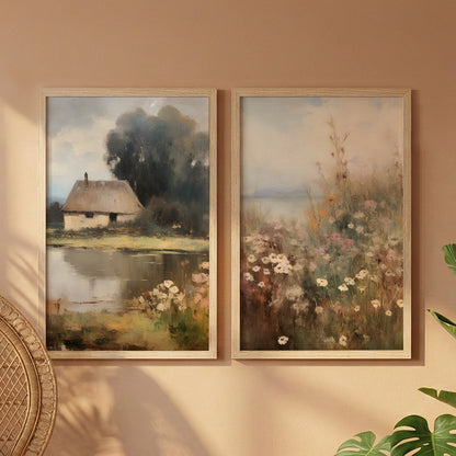 Rustic Cottage Meadow Art Set of 2