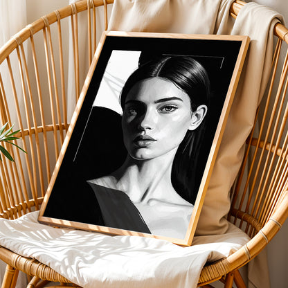 Monochrome Woman Portrait Framed Art Print