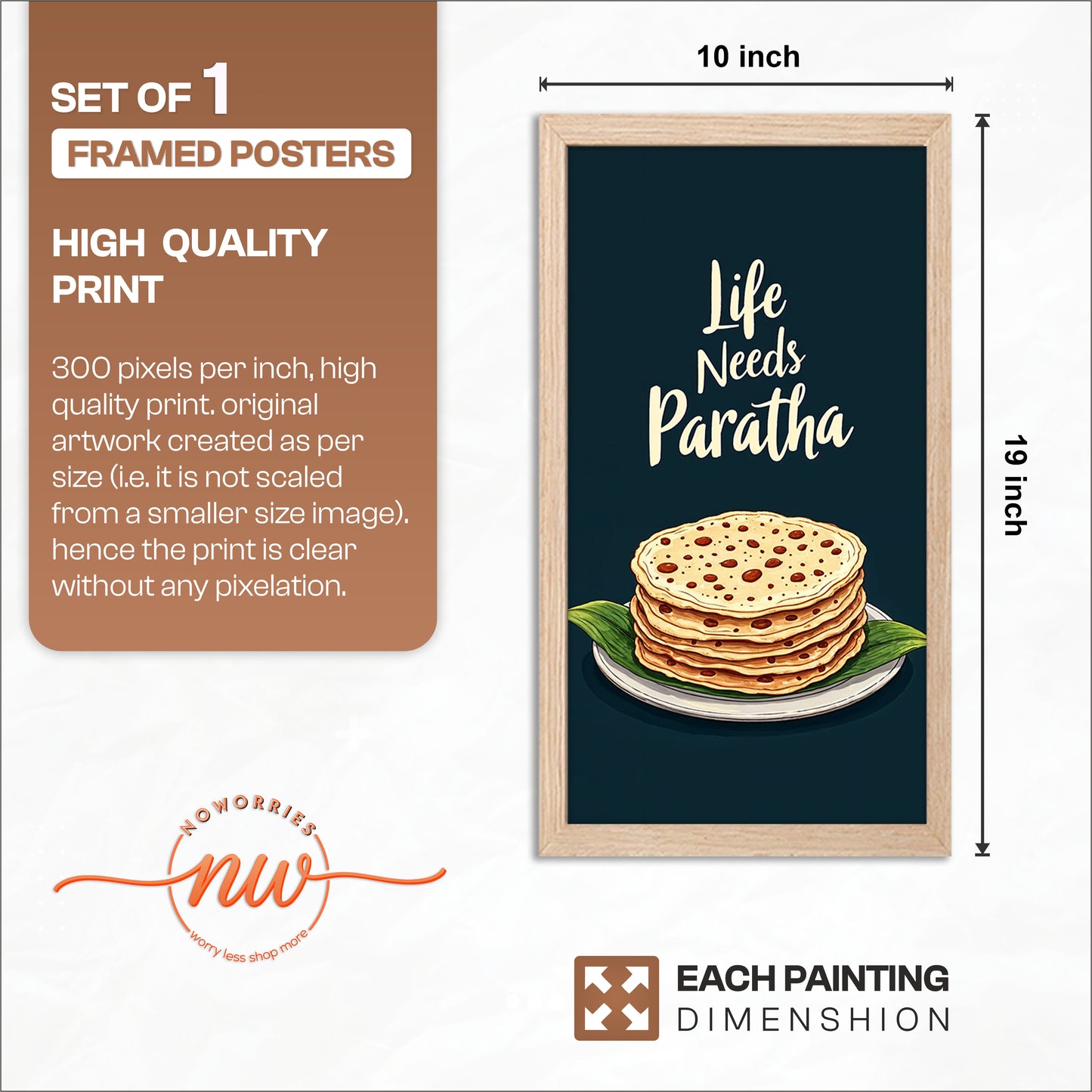 Life Needs Paratha Wall Frame Set of 1