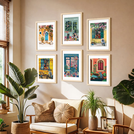 Mediterranean Café & Street Art Wall Frame Set of 6