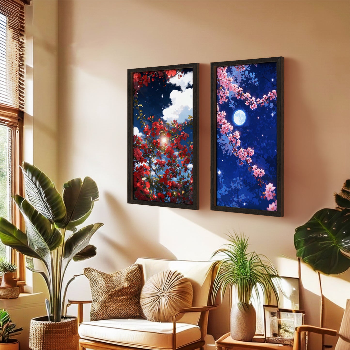 Moonlit Sakura Blossom Wall Frame Set of 2