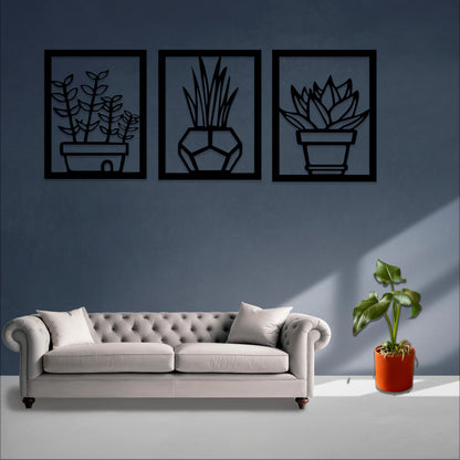 Potted Plants Pinewood Wall Art