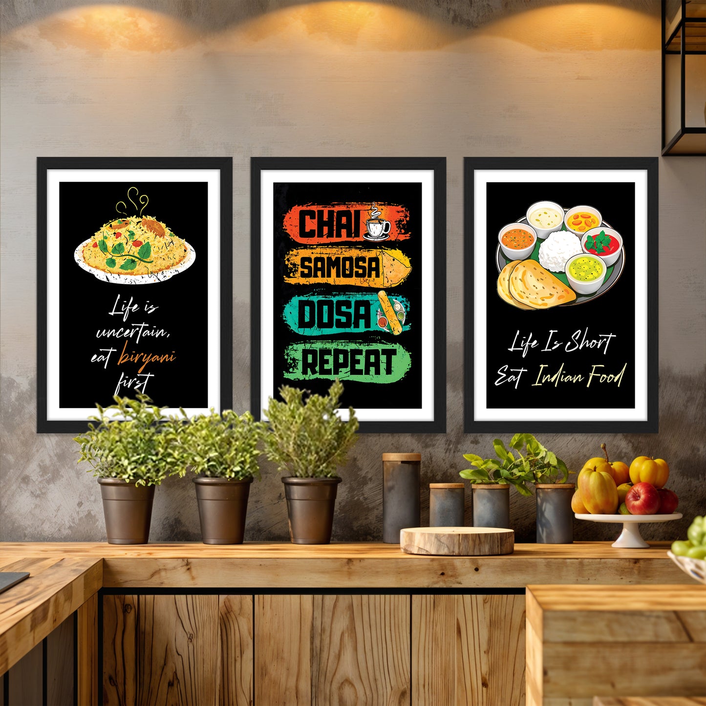 Indian Food Quote Framed Wall Art Set of 3