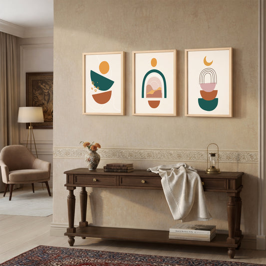 Minimal Boho Abstract Shapes Wall Frame Set of 3