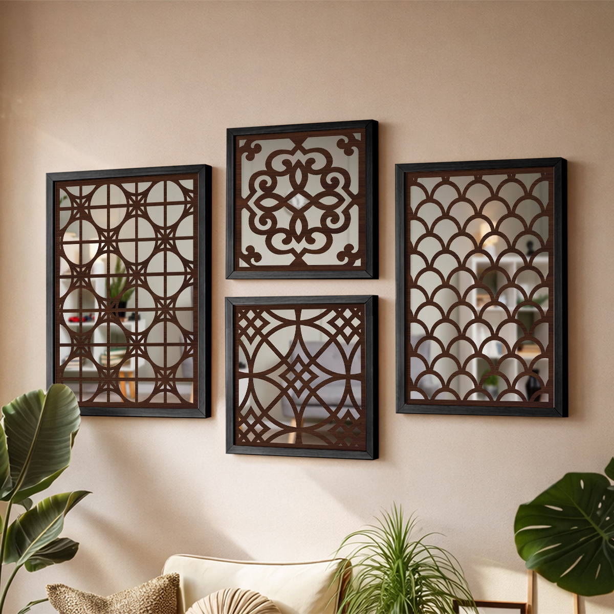 Blush Arabesque Mirror Art Set of 4