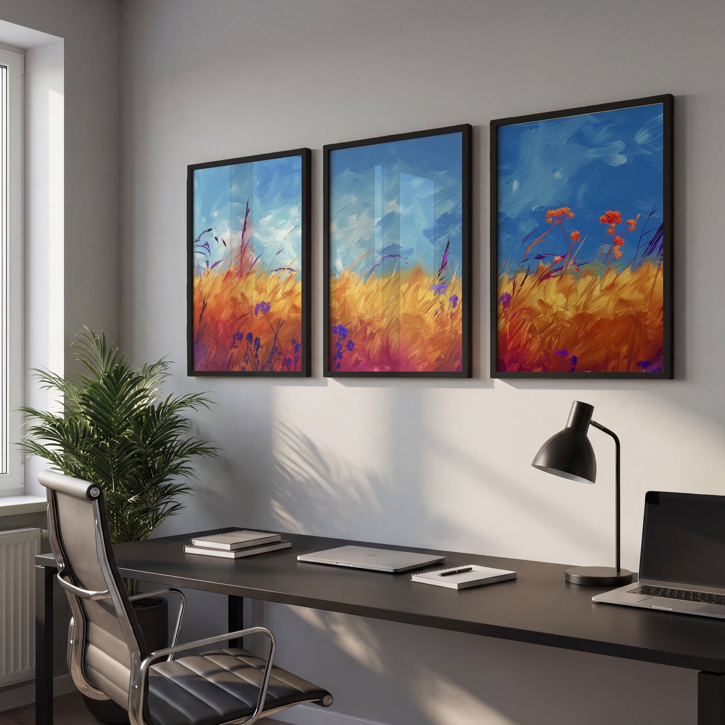 Golden Meadow Landscape Wall Frames Set of 3
