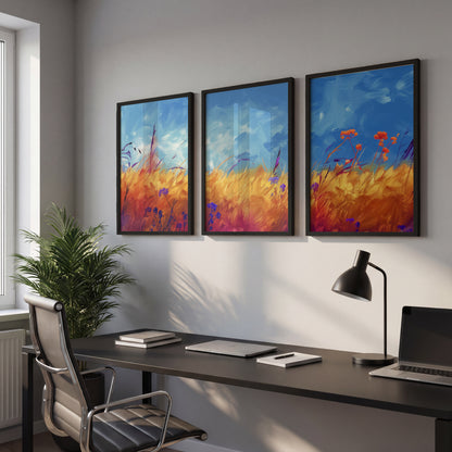 Golden Meadow Landscape Wall Frames Set of 3