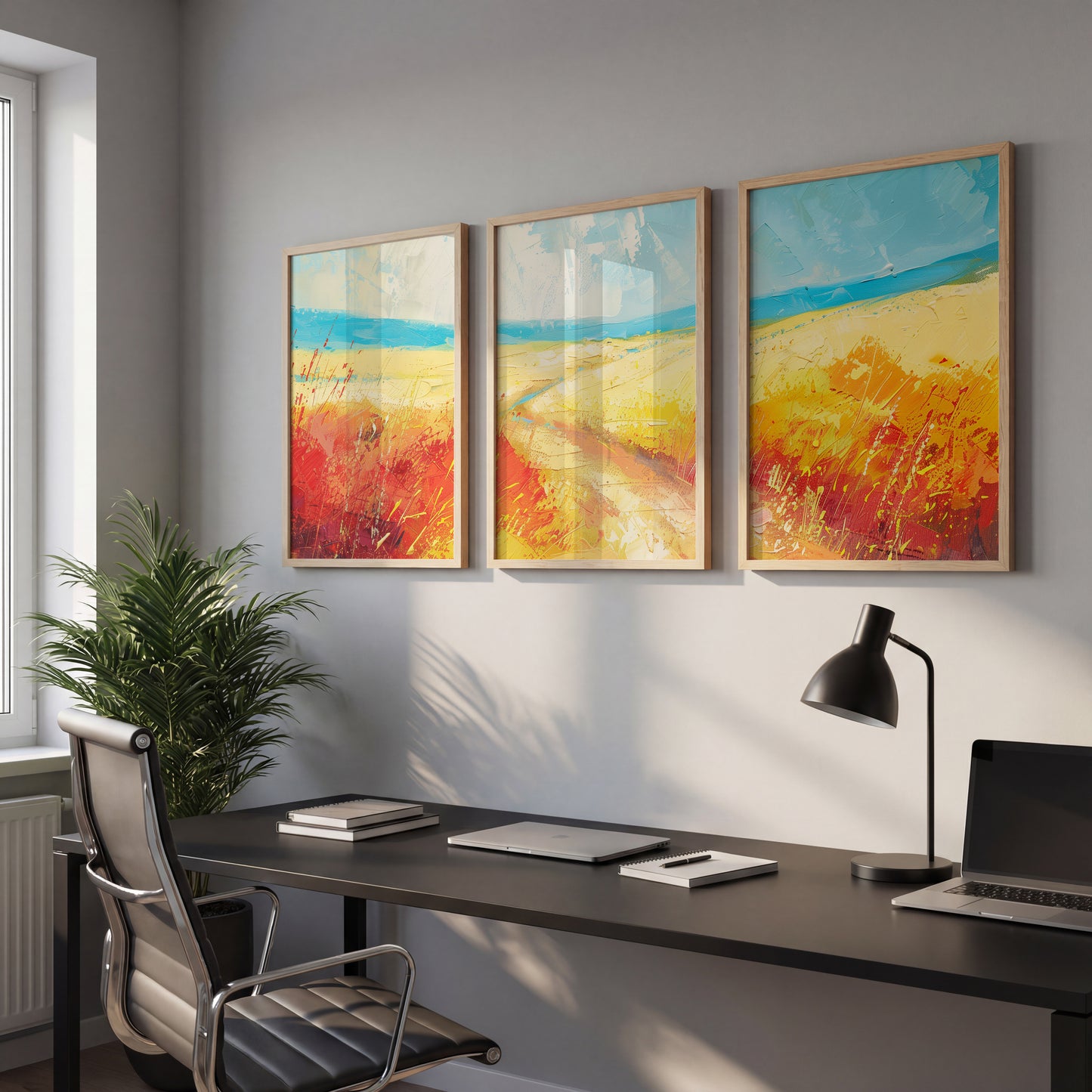 Abstract Coastal Landscape Framed Posters Set of 3