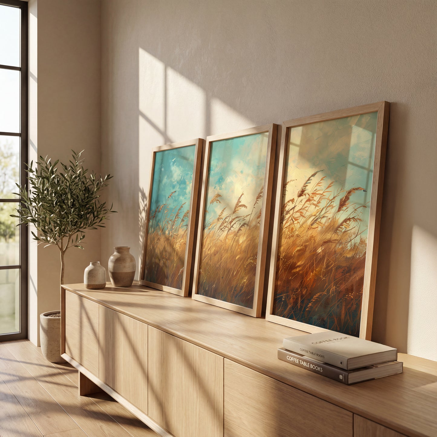 Rustic Wheat Field Landscape Wall Frames Set of 3