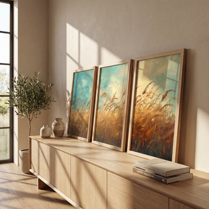 Rustic Wheat Field Landscape Wall Frames Set of 3